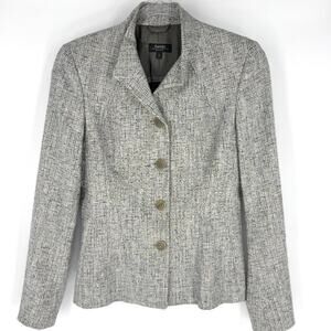 Zanella Platinum 4-Button Tweed Fitted Lined Blazer Grey Light Blue Size 2